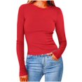thumbnail image 1 of Timegard Hauts pour Femmes Col Ras du Cou Manches Longues Confortables Couleur Unie Camisoles Automne Décontracté Ajusté T-Shirts Hauts, 1 of 6