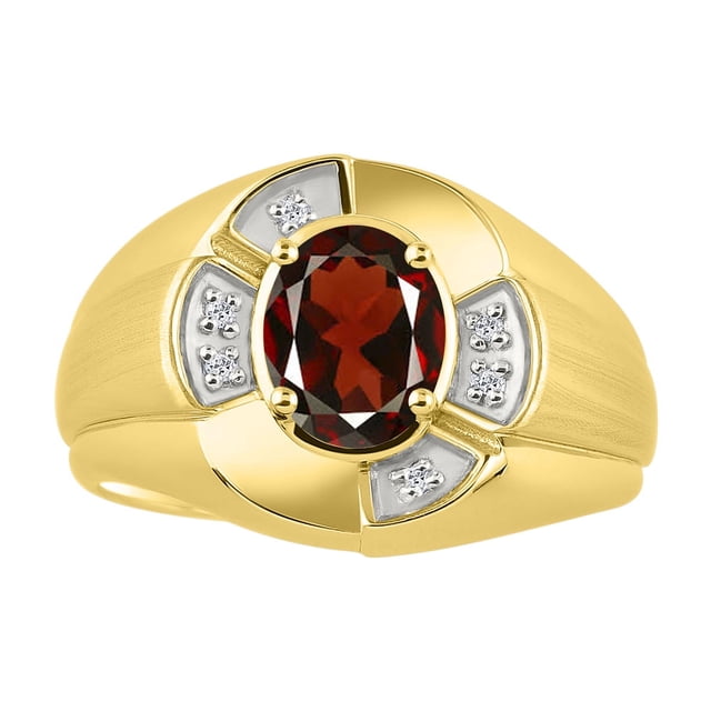 RYLOS 14K Yellow Gold Ring 8X6MM Oval Gemstone & Diamond Unisex Rings Garnet January Birthstone Ring Size 9