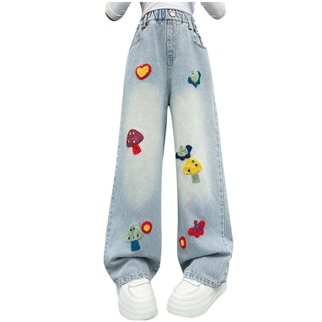 Girls' Straight Wide Leg Jeans | Comfy Stretch Denim Pants for Ages 5-15