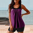 thumbnail image 4 of RKSTN Tankini Swimsuits for Women Summer Fashion Solid ColorConservative Two Piece Set Bathing Suits with Boyshorts Loose Plus Size Round Neck Sleeveless Pleated Swimsuits, 4 of 5