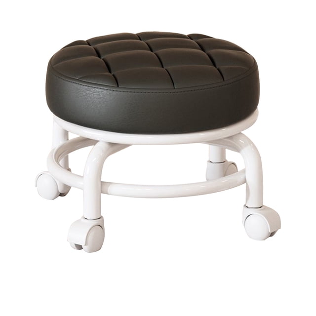 Black Rolling Low Stool With Wheels Multifunctional Portable Design Durable Pu Leather For Home Office Universal Lightweight Seating #575PA