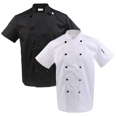 Dalazy Double Breasted Short Sleeve Chef Coat for Men and Women Stylish Restaurant Cook Uniform Black 2XL short