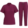 thumbnail image 1 of GreatBaby Ladies' Solid Color Pocket Stretch Nurse Work Clothes Spring Summer Lightweight Breathable Loose Hand Washing Clothes Set(Wine,M), 1 of 8