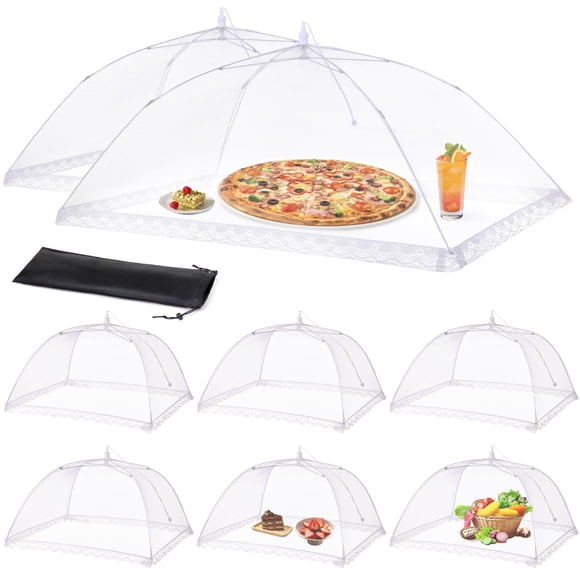 Anpro Housses Alimentaires pour l'Extérieur - 2 Très Grandes (40"x25 Pouces) + 6 Grandes (17"x17 Pouces) Tentes Alimentaires en Maille à Ouverture Instantanée, Filets Pliables Réutilisables Anti-Insectes pour Pique-Niques, BBQ et Camping,