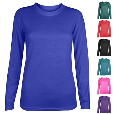 Nfurl sous-Couches pour Femmes Décontractées à Manches Longues Col Ras du Cou T-Shirts Confortables Blouses Unies 2025 Automne Chandails à Enfiler Hauts Violet m