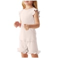 thumbnail image 1 of RXIRUCGD 2025 Summer Clothes for Kids Children's Summer Solid Color Comfortable Short Sleeve Round-Neck Top And Short Sets For Kids, 1 of 6