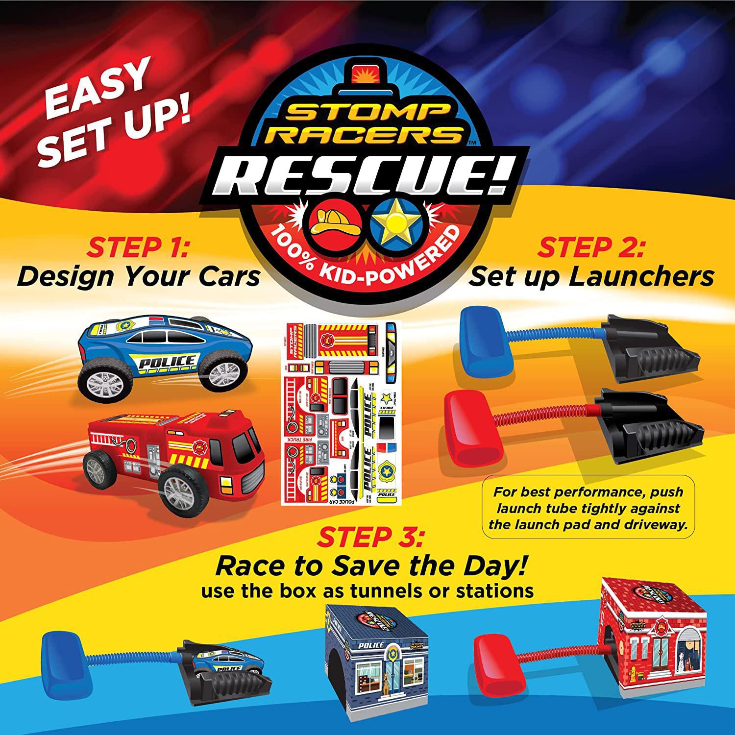 Stomp Rocket Rescue Racers, voiture de police et camion de pompiers