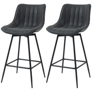 CoSoTower Set of 2 Counter Height Barstools, PU Leather Upholstered Bar Stools with Backrest, Footrest and Steel Legs, Black