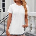 thumbnail image 4 of AherBiu Hauts d'Été Décontractés pour Femmes Manches Courtes Col Rond Fente Illet Trou Chemises de Plage Blouse, 4 of 4