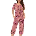thumbnail image 2 of Pisexur Pajamas pour Femmes Ensemble, Femmes Pajamas, Chemisier Décontracté à Boutons Col Rond Manches Courtes Mode Poches Pantalon Pajamas Costume Rose, 2 of 5