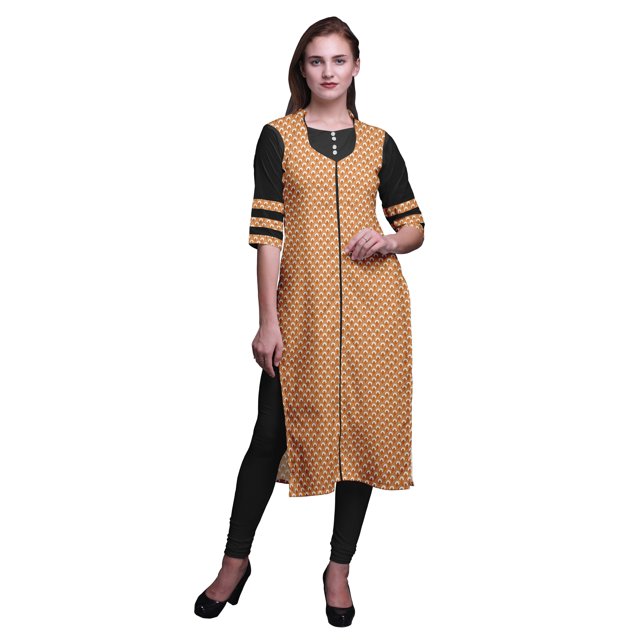 Bimba Kurtis Indiennes Longues Droites Imprimées à Manches 3/4 pour Femmes, Tunique d'Été