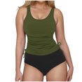 thumbnail image 3 of VBTAPA Womens Tankini Swimsuit Tummy Control Two Piece Bathing Suit Color Block Beach Swimwear Ruched Drawstring Modest Swimsuits Prime Sales Today Army Green S, 3 of 9