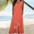 thumbnail image 4 of RKSTN Robes d'Été pour Femmes Décontractées en Coton et Lin à Col Rond Sans Manches Robes de Plage Amples Grande Taille à Imprimé Floral Évasées Maxi, 4 of 5