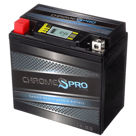Chrome Pro YTX14-BS iGel Batterie de Remplacement Sans Entretien avec Affichage Numérique pour VTT, Motocyclette, Trottinette, Motoneige et UTV : 12 Volts, 1,4 Ampères, 12 Ah, Terminal Écrou et Boulon (T3)