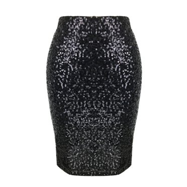 Kcodviy Women's Solid Color Sequins Long Denim Skirt High Waist Slim Hip Tulle Skirt for Women Casual Half Body Skirt