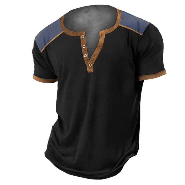 Kcodviy T-Shirts pour Hommes Tendance de Rue Impression 3D T-Shirts Décontractés Graphiques 4 Boutons Patte Ouverte T-Shirt Deux Jours T-Shirt Enseignant T-Shirt à Manches Courtes T-Shirts Longs Hommes Impression Numérique
