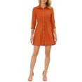 thumbnail image 2 of INSPIRE CHIC Robe-Chemise pour Femme Manches 3/4 Boutonnée Mini Robes Orange Frais S, 2 of 6