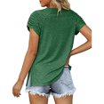 thumbnail image 4 of Wweixi Pleated Short Sleeve Solid Color V Neck T-Shirt Women Commuting Tops Female Elastic Tees Outdoor Vacation Green M, 4 of 6