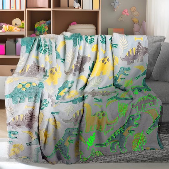 ABPWLY Shining In The Dark With Dinosaurs and Leaves Soft Sleeping Strip Blanket Birthday Decoration Magical Light Throw Clearance Throw Blanket for Couch Canada Days Soft Blanket Cozy Blanket