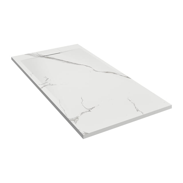 Emberveil Marble White SMC Shower Base 36" x 72" – Low Profile Anti-Slip Stone Texture with Side Drain