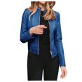 thumbnail image 1 of CEHVOM Women Ladies Lapel Motor Jacket Coat Zip Biker Short Punk Cropped Tops Clearance, 1 of 7