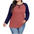 thumbnail image 2 of Yuyuzo Hauts pour Femmes Grande Taille à Blocs de Couleur Chandails à Manches Longues Col Rond Coupe Ample Confortable Tunique Unie Tee Chandails, 2 of 7
