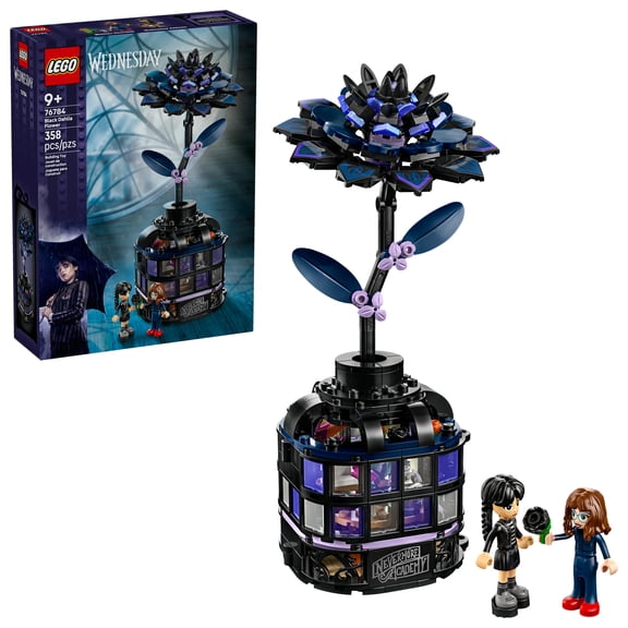 LEGO Wednesday Black Dahlia Flower Building Toy - Pretend Play Set for Girls & Boys, Ages 9+ - With Wednesday Addams & Professor Minidolls - Building Blocks for Kids - Gift Idea for Birthdays - 76784