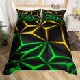 thumbnail image 1 of Abstract Geometry Duvet Cover King Size, Yellow Green Gradient Neon Light Bedding Set, Geometric Diamond Duvet Cover Set for Kids Adults, Modern Black Reversible Bed Sets(No Comforter), 1 of 5