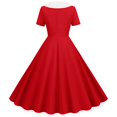 thumbnail image 4 of B91xZ Robes Décontractées pour Femmes Col Carré Manches Courtes Longueur Genou Robe Fluide d'Été, Rouge TTG, 4 of 4