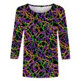 thumbnail image 4 of Penkiiy 2024 Chemise Manches 3/4 Mardi Gras Blouse Fantaisie Carnaval Masque Imprimé Tunique Thème Fête Col Rond TG Multicolore, 4 of 5