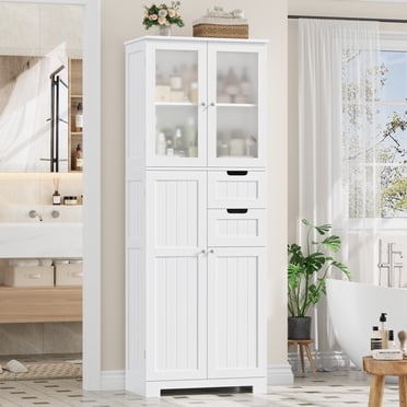 Homfa Armoire de Salle de Bain de 67 Pouces, Armoire à Linge Blanche avec Portes et Tiroirs Amovibles, Armoire de Cuisine