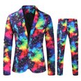 thumbnail image 2 of XZNGL Men Casual Single Button Printed Long Sleeve Coat Trousers Two Piece Suit, 2 of 9