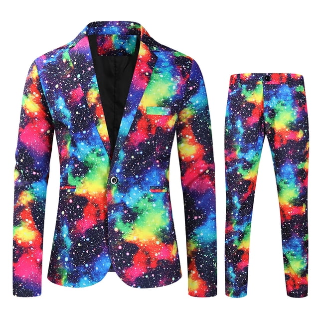 TIMIFIS BlueMens 2 Piece Print Suit Floral Partys Dress Jacket Slim 2 Button Blazer PantsFall
