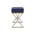 thumbnail image 2 of Linon Bureau de Campagne à Deux Tiroirs, Dessus en Métal Doré avec Pieds Croisés, en Bois Bleu, 2 of 15