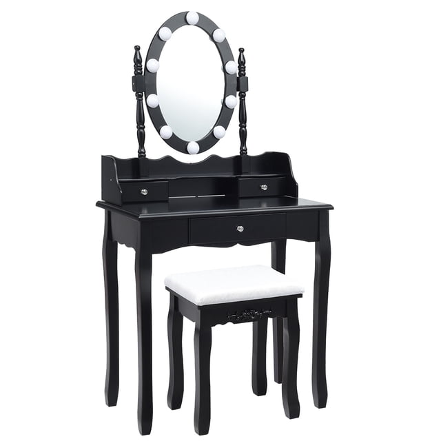 Patiojoy Ensemble de Coiffeuse Miroir Commode de Maquillage Éclairée avec Tiroirs Noir