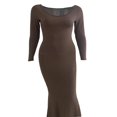 thumbnail image 2 of Robe Longue pour Femmes Manches Longues Col Slim Robe Décontractée Unie, 2 of 6