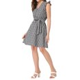 thumbnail image 4 of INSPIRE CHIC Women's V Neck Check Ruffled Sleeve Belted Plaids Mini Dress M Dark Blue, 4 of 5