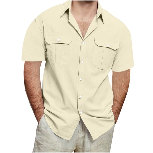 Men's Short Sleeve Dress Shirt Western Short Sleeve Shirts for Men Men's Shirts Beach Shirts for Men Summer Men Dress Shirt Short Sleeve Beige XL