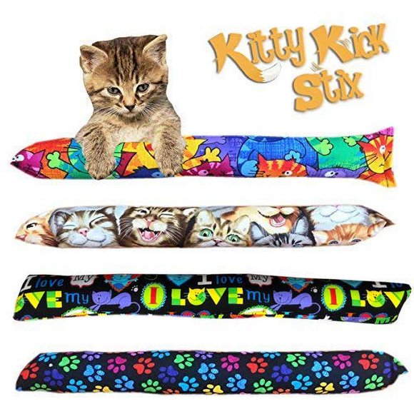 Cat Kicker Toys - 15"" Set of 2 Durable Cat & Kitten Kick Sticks with 100% Potent Catnip. Handmade in USA. Encourages Exercise & Interactive Play for Indoor Cats of All Breeds. (Mystery Choice)