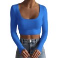 thumbnail image 1 of Faithtur Femmes Chemise Courte Manches Longues Profond Col Rond Solide Couleur Tricot Crop Tops Rue Casual Parti Rue Printemps Tops, 1 of 9
