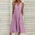 thumbnail image 1 of SMihono Robe Maxi Bohème d'Été pour Femmes Grande Taille Mode pour Femmes Décontractée Sans Manches à Col en V à Boutons à Rayures Imprimées avec Poche Robe Maxi Robe de Plage Évasée, 1 of 5