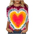 thumbnail image 1 of Lovzfmll Valentine's T-Shirt de Fête Cœur pour Femmes, Col Rond Manches Trois-Quarts Coupe Décontractée Rose, TG, 1 of 5