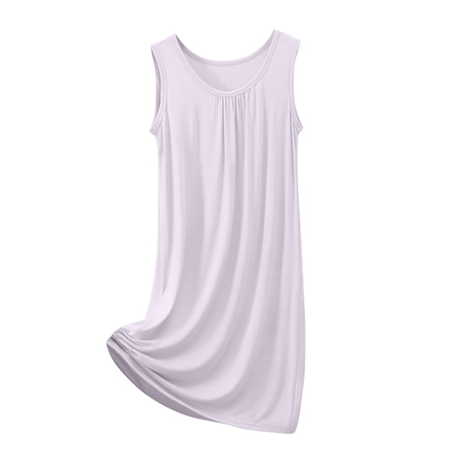 Diufon Robe de Pyjama pour Femme Été Mince Respirante Sans Manches Col Ras du Cou Chemises de Nuit Décontractées Amples Vêtements de Nuit pour la Maison