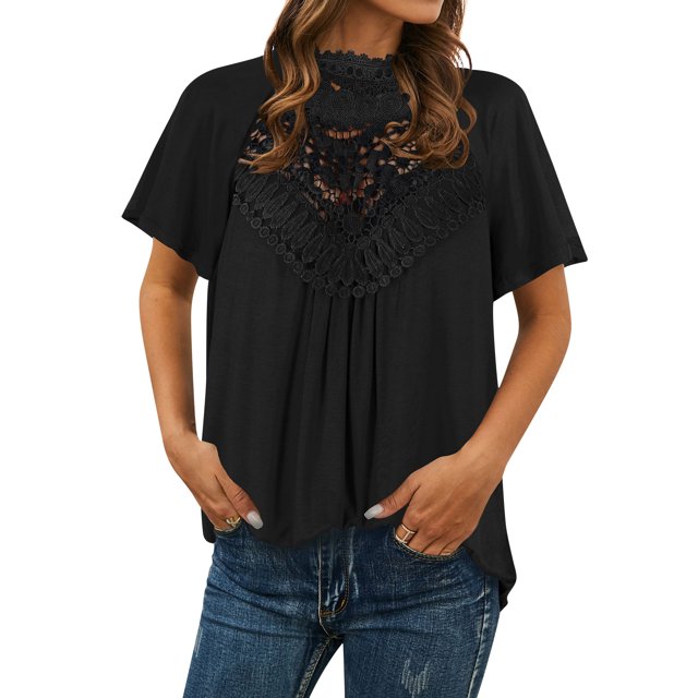 Hauts Unis pour Femmes Découpe Crochet Trou de Serrure Dos Col Montant