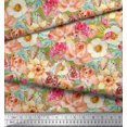 thumbnail image 2 of Voile de Coton Vert Pomme Anémone & Roses Décor Floral Tissu Imprimé Yard 42 Pouces de Large, 2 of 3