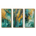 thumbnail image 2 of Designart "Golden Turquoise Breakers Abstract Waves V" Abstract Shapes Framed Wall Art Set Of 3 - Gold Transitional Frame Canvas Set For Living Room Decor, 2 of 6