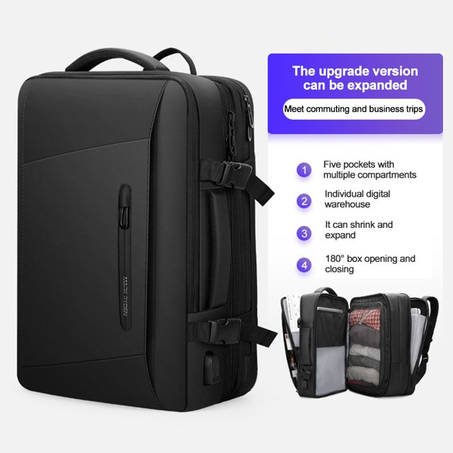Amdohai Sac à Dos d'Affaires Portable Multifonction Grande Capacité Étanche USB - Sac d'Ordinateur Portable Anti-Vol Style Expansion