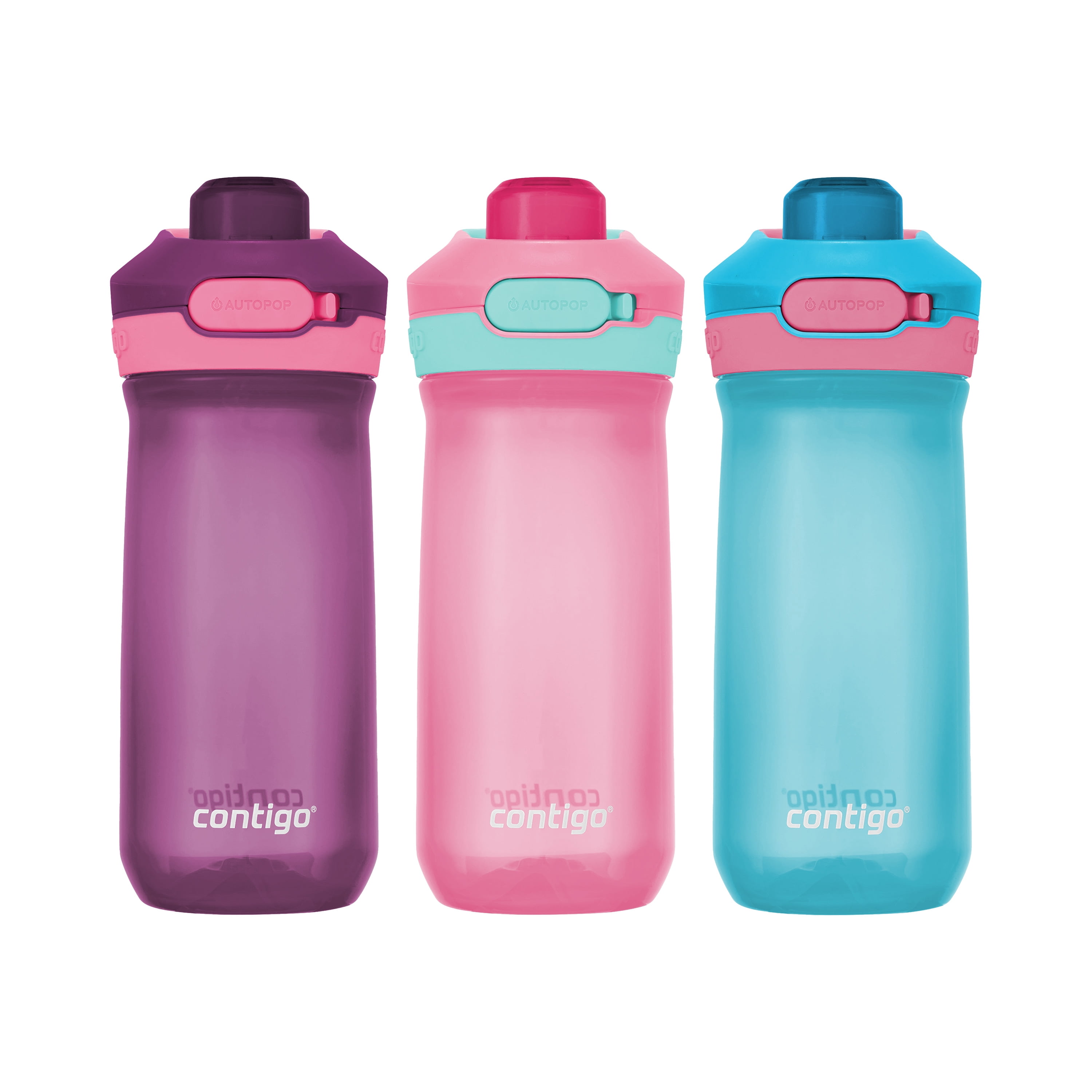 Bouteille d’eau pour enfants Contigo Jessie avec couvercle AUTOPOP, couleurs variées, 591 ml, ensembe de 3