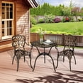 thumbnail image 4 of Cast Aluminum Bistro Set – 3-Piece Weather-Resistant Patio Table & 2 Chairs – Umbrella Hole – Garden Stool – Backyard, Balcony, Porch & Poolside –Bronze, 4 of 7