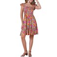 thumbnail image 2 of INSPIRE CHIC Robe Smockée à Fleurs pour Femme Sans Manches à Encolure Carrée Robe à Volants S Vert Sauge, 2 of 6